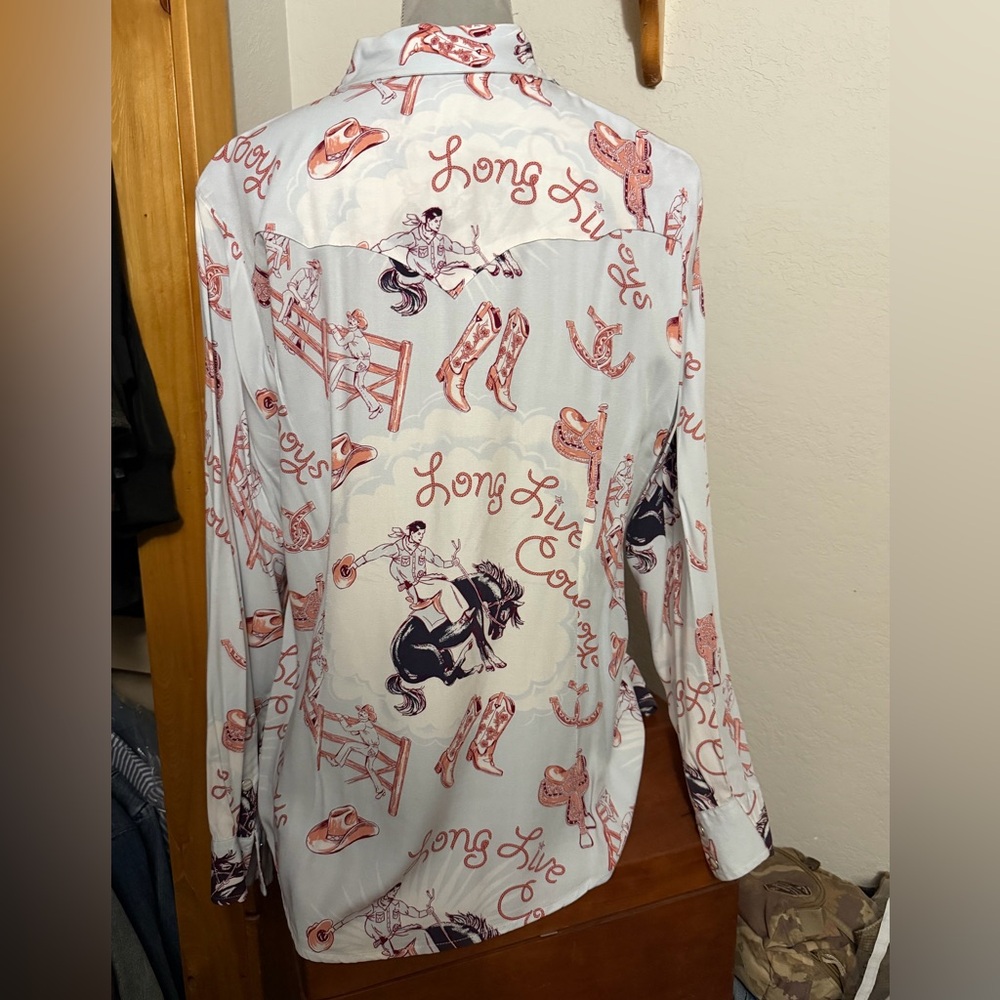 Wrangler Retro Country Printed Button-Up Shirt - Pale blue/Mauve - Picture 2 of 6